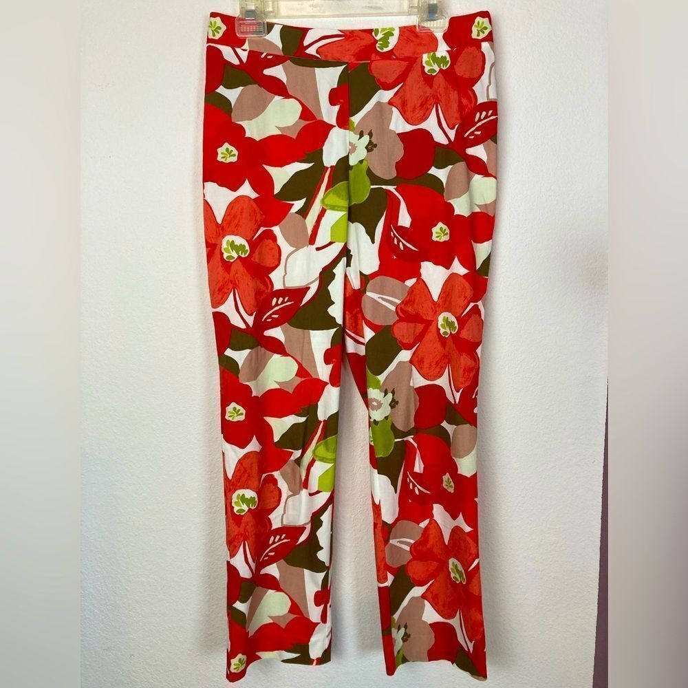 Natori Tropical Asian Floral High Rise Straight Leg Pants luxury fabric